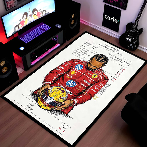 Lewis Hamilton F1 Legend Area Rug | Racing Champion Floor Mat | Motorsport Decor Rug for Gaming Room, Bedroom & Fan Cave