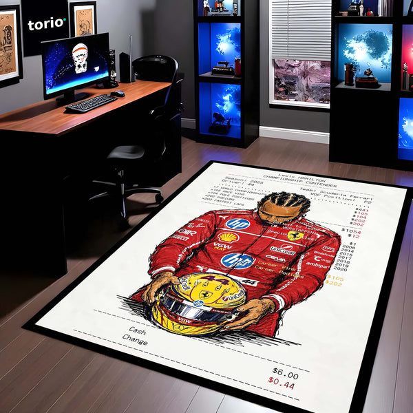 Lewis Hamilton F1 Legend Area Rug | Racing Champion Floor Mat | Motorsport Decor Rug for Gaming Room, Bedroom & Fan Cave
