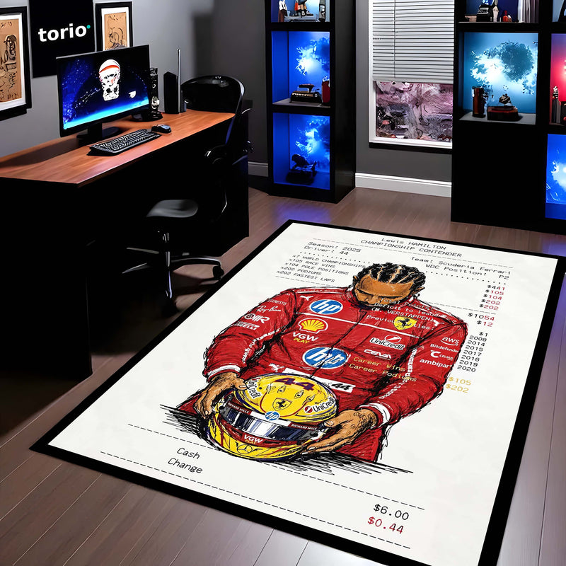 Lewis Hamilton F1 Legend Area Rug | Racing Champion Floor Mat | Motorsport Decor Rug for Gaming Room, Bedroom & Fan Cave