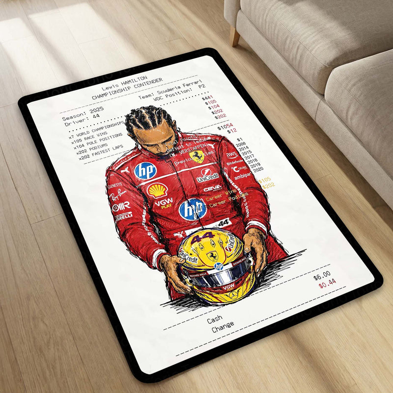 Lewis Hamilton F1 Legend Area Rug | Racing Champion Floor Mat | Motorsport Decor Rug for Gaming Room, Bedroom & Fan Cave