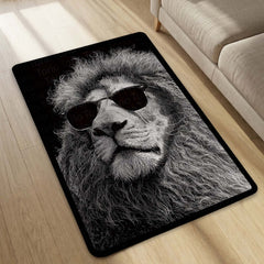 Cool Lion Sunglasses Area Rug | Stylish Animal Floor Mat | Modern Aesthetic Rug for Bedroom, Living Room & Gaming Setup | Anti-Slip 3 mm Washable Floor Mat