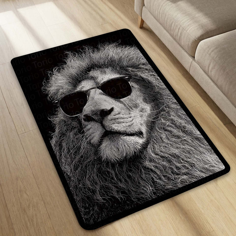 Cool Lion Sunglasses Area Rug | Stylish Animal Floor Mat | Modern Aesthetic Rug for Bedroom, Living Room & Gaming Setup | Anti-Slip 3 mm Washable Floor Mat