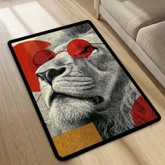 Lion Red Sunglasses Area Rug | Modern Artistic Animal Floor Mat | Aesthetic Statement Rug for Bedroom, Living Room & Gaming Setup | Anti-Slip 3 mm Washable Floor Mat