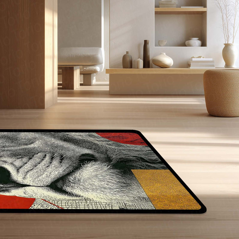 Lion Red Sunglasses Area Rug | Modern Artistic Animal Floor Mat | Aesthetic Statement Rug for Bedroom, Living Room & Gaming Setup | Anti-Slip 3 mm Washable Floor Mat