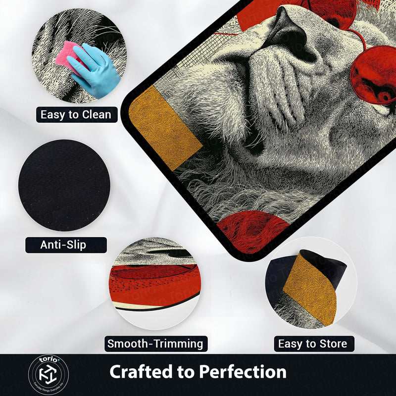 Lion Red Sunglasses Area Rug | Modern Artistic Animal Floor Mat | Aesthetic Statement Rug for Bedroom, Living Room & Gaming Setup | Anti-Slip 3 mm Washable Floor Mat