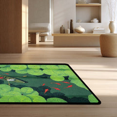 Lotus Pond Boat Area Rug | Nature Aesthetic Floor Mat | Scenic Water Lily Design Rug for Living Room, Bedroom & Meditation Space | Anti-Slip 3 mm Washable Mat