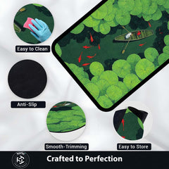 Lotus Pond Boat Area Rug | Nature Aesthetic Floor Mat | Scenic Water Lily Design Rug for Living Room, Bedroom & Meditation Space | Anti-Slip 3 mm Washable Mat