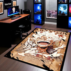 Monkey D. Luffy Gear 5 Wanted Poster Area Flat Rug | One Piece Gear Fifth Anime Flat Rug | Premium Anime Gaming Room Area Floor Decor