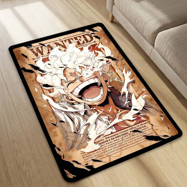 Monkey D. Luffy Gear 5 Wanted Poster Area Flat Rug | One Piece Gear Fifth Anime Flat Rug | Premium Anime Gaming Room Area Floor Decor