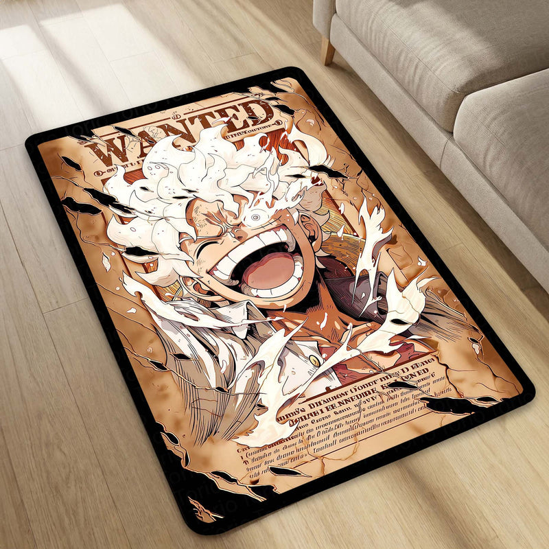 Monkey D. Luffy Gear 5 Wanted Poster Area Flat Rug | One Piece Gear Fifth Anime Flat Rug | Premium Anime Gaming Room Area Floor Decor
