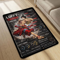 Anime Warrior Stats Area Rug | Luffy Tarou Inspired Floor Mat | Anime Character Data Style Rug | Gaming Room Anime Carpet | Anti-Slip 3 mm Washable Floor Mat