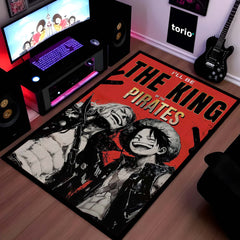 Pirate King Anime Area Rug | Luffy & Shanks Inspired Floor Mat | Anime Gaming Room Rug | Red Aesthetic Anime Carpet for Bedroom & Otaku Decor | Anti-Slip 3 mm Washable Mat
