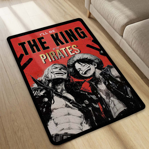 Pirate King Anime Area Rug | Luffy & Shanks Inspired Floor Mat | Anime Gaming Room Rug | Red Aesthetic Anime Carpet for Bedroom & Otaku Decor | Anti-Slip 3 mm Washable Mat