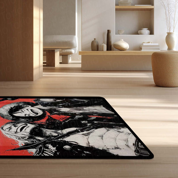 Pirate King Anime Area Rug | Luffy & Shanks Inspired Floor Mat | Anime Gaming Room Rug | Red Aesthetic Anime Carpet for Bedroom & Otaku Decor | Anti-Slip 3 mm Washable Mat