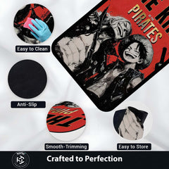 Pirate King Anime Area Rug | Luffy & Shanks Inspired Floor Mat | Anime Gaming Room Rug | Red Aesthetic Anime Carpet for Bedroom & Otaku Decor | Anti-Slip 3 mm Washable Mat