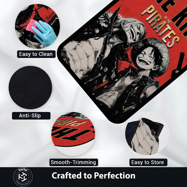 Pirate King Anime Area Rug | Luffy & Shanks Inspired Floor Mat | Anime Gaming Room Rug | Red Aesthetic Anime Carpet for Bedroom & Otaku Decor | Anti-Slip 3 mm Washable Mat