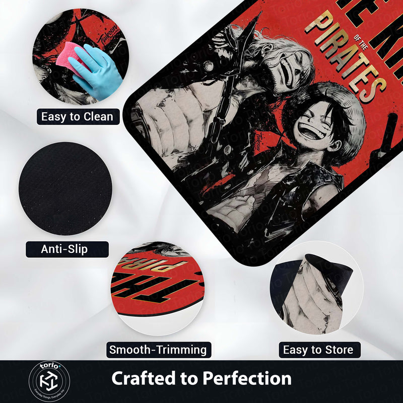 Pirate King Anime Area Rug | Luffy & Shanks Inspired Floor Mat | Anime Gaming Room Rug | Red Aesthetic Anime Carpet for Bedroom & Otaku Decor | Anti-Slip 3 mm Washable Mat