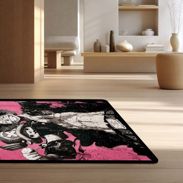 Anime Pirate King Quote Area Rug | Luffy Inspired Floor Mat | “Doctor That Can Cure Anything” Anime Rug | Pink Aesthetic Gaming Room Carpet | Anti-Slip 3 mm Washable Mat