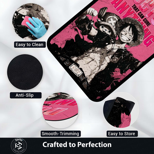 Anime Pirate King Quote Area Rug | Luffy Inspired Floor Mat | “Doctor That Can Cure Anything” Anime Rug | Pink Aesthetic Gaming Room Carpet | Anti-Slip 3 mm Washable Mat