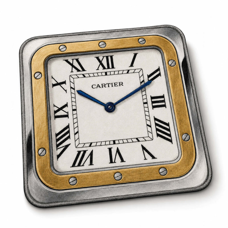Luxury Cartier Santos Watch Face Flat Rug | Square Luxury Watch Area Rug | Premium Timepiece Floor Mat for Bedroom, Gaming Room & Collector Décor