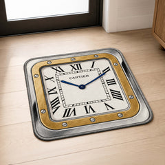 Luxury Cartier Santos Watch Face Flat Rug | Square Luxury Watch Area Rug | Premium Timepiece Floor Mat for Bedroom, Gaming Room & Collector Décor