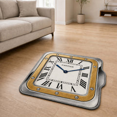 Luxury Cartier Santos Watch Face Flat Rug | Square Luxury Watch Area Rug | Premium Timepiece Floor Mat for Bedroom, Gaming Room & Collector Décor