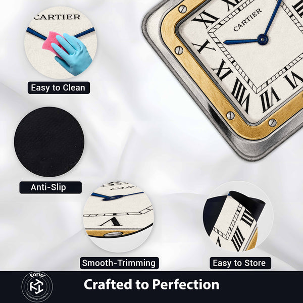 Luxury Cartier Santos Watch Face Flat Rug | Square Luxury Watch Area Rug | Premium Timepiece Floor Mat for Bedroom, Gaming Room & Collector Décor