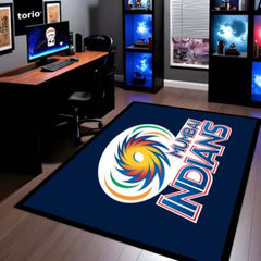 Mumbai Indians Fan Floor Mat (3 mm Thick) | Bold Blue Cricket Team Inspired Rug for Bedroom, Gaming Room & Fan Spaces