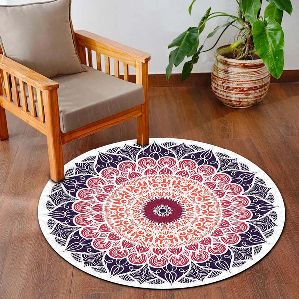 Elegant Mandala Art Circular Floor Mat (3 mm Thick) | Modern Boho Round Rug for Living Room, Bedroom, Meditation & Home Decor