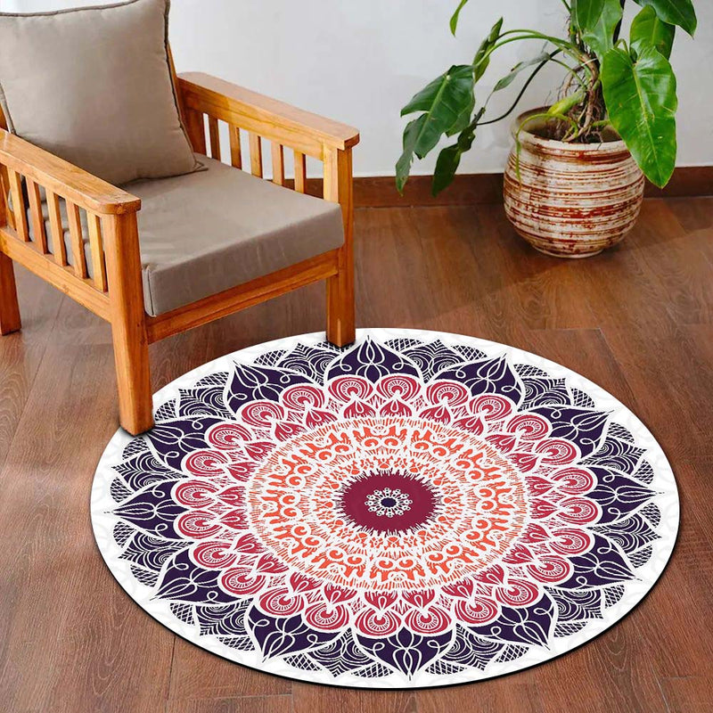 Elegant Mandala Art Circular Floor Mat (3 mm Thick) | Modern Boho Round Rug for Living Room, Bedroom, Meditation & Home Decor