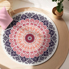 Elegant Mandala Art Circular Floor Mat (3 mm Thick) | Modern Boho Round Rug for Living Room, Bedroom, Meditation & Home Decor