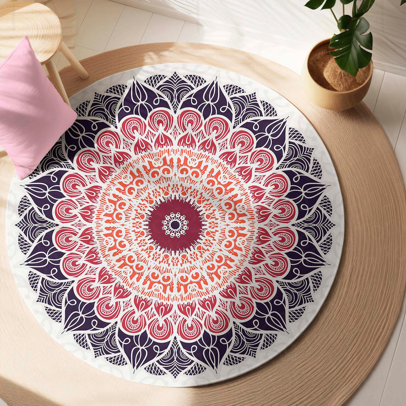 Elegant Mandala Art Circular Floor Mat (3 mm Thick) | Modern Boho Round Rug for Living Room, Bedroom, Meditation & Home Decor