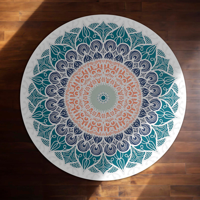 Elegant Mandala Art Circular Floor Mat (3 mm Thick) | Modern Boho Round Rug for Living Room, Bedroom, Meditation & Home Decor 01