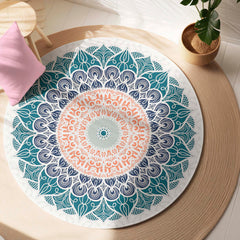 Elegant Mandala Art Circular Floor Mat (3 mm Thick) | Modern Boho Round Rug for Living Room, Bedroom, Meditation & Home Decor 01