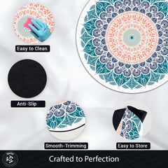 Elegant Mandala Art Circular Floor Mat (3 mm Thick) | Modern Boho Round Rug for Living Room, Bedroom, Meditation & Home Decor 01