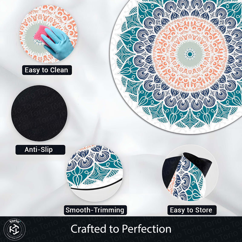 Elegant Mandala Art Circular Floor Mat (3 mm Thick) | Modern Boho Round Rug for Living Room, Bedroom, Meditation & Home Decor 01