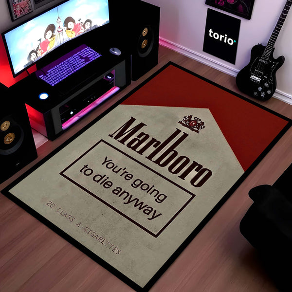 Vintage Marlboro Racing Inspired Area Rug | Classic Retro Motorsport Floor Mat | Iconic Tobacco Brand Heritage Decor for Garage, Man Cave & Race Enthusiast Spaces
