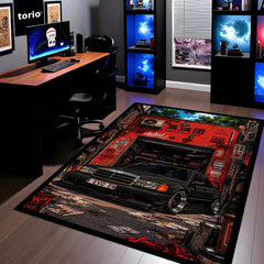 Mercedes-Benz 190E Evolution II JDM Garage Area Flat Rug | Classic Mercedes 190E EVO II Performance Car Flat Rug | Premium Automotive Gaming Room Area Floor Decor