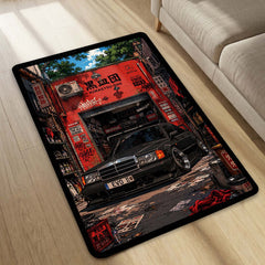 Mercedes-Benz 190E Evolution II JDM Garage Area Flat Rug | Classic Mercedes 190E EVO II Performance Car Flat Rug | Premium Automotive Gaming Room Area Floor Decor