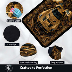 Mercedes-Benz AMG Persian Wrap Area Rug | Luxury Supercar Floor Mat | Gold Arabian Pattern Automotive Rug for Bedroom, Gaming Room, Garage & Car Enthusiast Decor