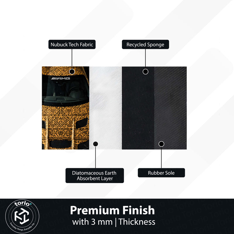 Mercedes-Benz AMG Persian Wrap Area Rug | Luxury Supercar Floor Mat | Gold Arabian Pattern Automotive Rug for Bedroom, Gaming Room, Garage & Car Enthusiast Decor