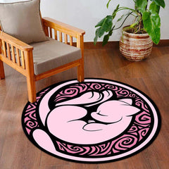 Mew Round Rug | Pokémon Pink Anime Floor Mat | Cute Anti-Slip 3 mm Absorbent Circle Rug for Bedroom, Gaming Room & Pokémon Fans