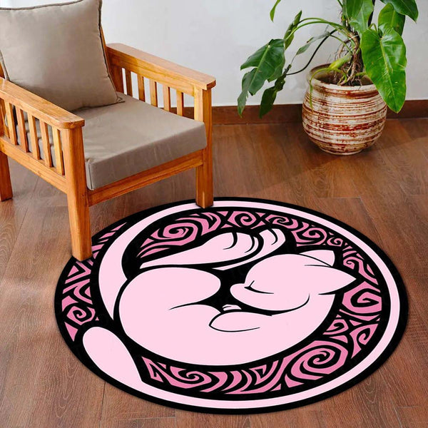 Mew Round Rug | Pokémon Pink Anime Floor Mat | Cute Anti-Slip 3 mm Absorbent Circle Rug for Bedroom, Gaming Room & Pokémon Fans