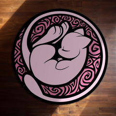 Mew Round Rug | Pokémon Pink Anime Floor Mat | Cute Anti-Slip 3 mm Absorbent Circle Rug for Bedroom, Gaming Room & Pokémon Fans
