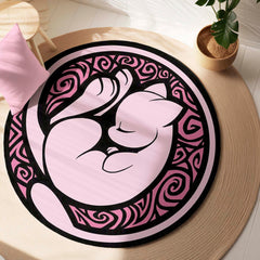 Mew Round Rug | Pokémon Pink Anime Floor Mat | Cute Anti-Slip 3 mm Absorbent Circle Rug for Bedroom, Gaming Room & Pokémon Fans