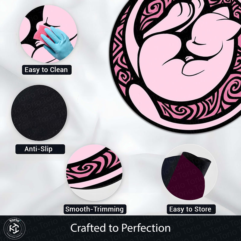 Mew Round Rug | Pokémon Pink Anime Floor Mat | Cute Anti-Slip 3 mm Absorbent Circle Rug for Bedroom, Gaming Room & Pokémon Fans