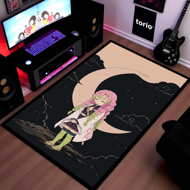 Mitsuri Kanroji Demon Slayer Area Flat Rug | Love Hashira Moonlit Anime Area Flat Rug | Premium Anime Bedroom & Gaming Room Floor Decor