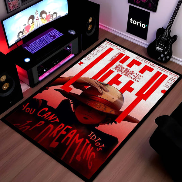 Monkey D Luffy Anime Area Rug | One Piece Straw Hat Pirate Floor Mat | Anti-Slip 3mm Absorbent Rug for Bedroom, Gaming Room, Bathroom & Otaku Decor