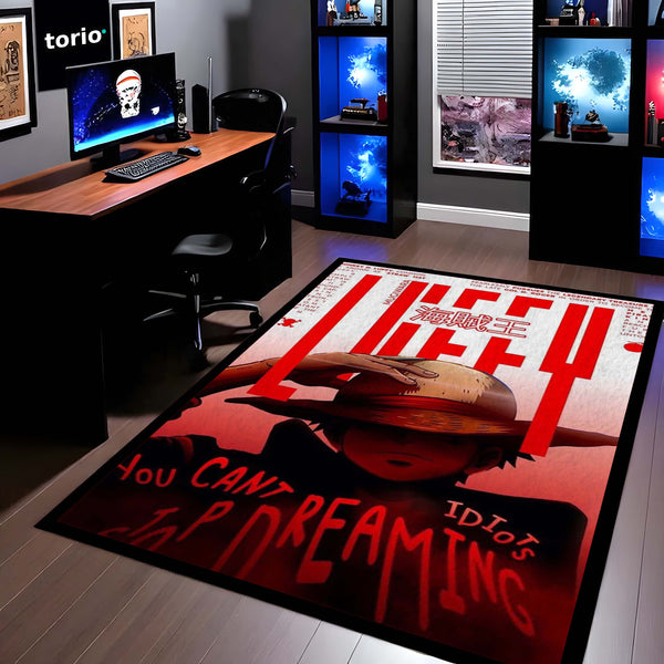 Monkey D Luffy Anime Area Rug | One Piece Straw Hat Pirate Floor Mat | Anti-Slip 3mm Absorbent Rug for Bedroom, Gaming Room, Bathroom & Otaku Decor