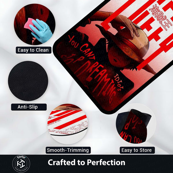 Monkey D Luffy Anime Area Rug | One Piece Straw Hat Pirate Floor Mat | Anti-Slip 3mm Absorbent Rug for Bedroom, Gaming Room, Bathroom & Otaku Decor